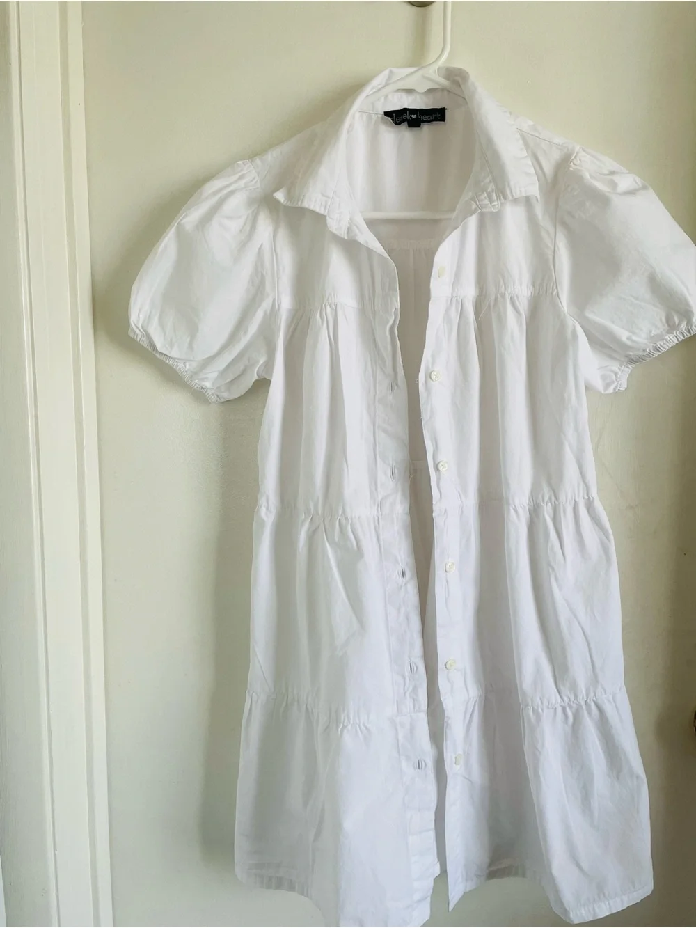 Derek Heart White Button-Front Puff Sleeve Mini Blouse Dress - Picture 2 of 6